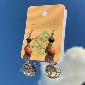 Handmade Tree Bead Dangle Earrings 🧡